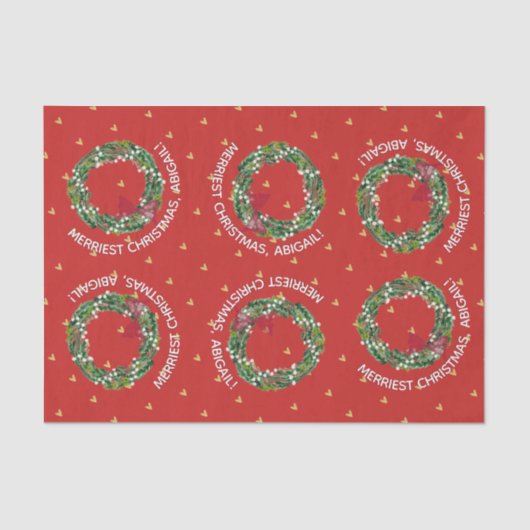 Gepersonaliseerde feestdag - Wreath & Gold Hearts Tissuepapier (Voorkant)