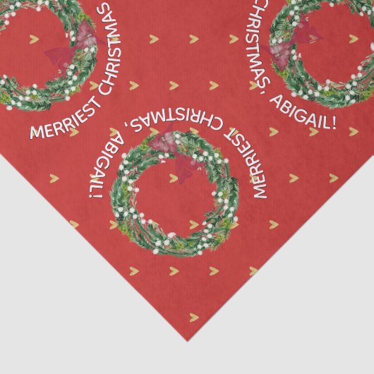 Gepersonaliseerde feestdag - Wreath & Gold Hearts Tissuepapier (Detail)