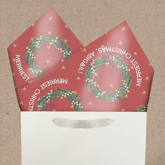 Gepersonaliseerde feestdag - Wreath & Gold Hearts Tissuepapier