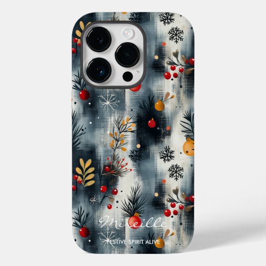 Gepersonaliseerde feestelijke bessen en sneeuwvlok Case-Mate iPhone case (Achterkant)