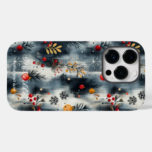Gepersonaliseerde feestelijke bessen en sneeuwvlok Case-Mate iPhone case (Achterkant (horizontaal))