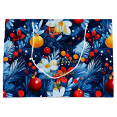 Gepersonaliseerde feestelijke blauwe en rode grote groot cadeauzakje (Voorkant)