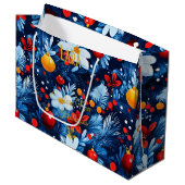 Gepersonaliseerde feestelijke blauwe en rode grote groot cadeauzakje (Voorkant Gekanteld)