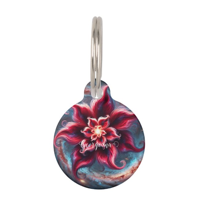 Gepersonaliseerde Feestelijke Bloemen Poinsettia G Huisdierpenning (Voorkant)