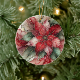 Gepersonaliseerde feestelijke bloemige alcohol ink keramisch ornament