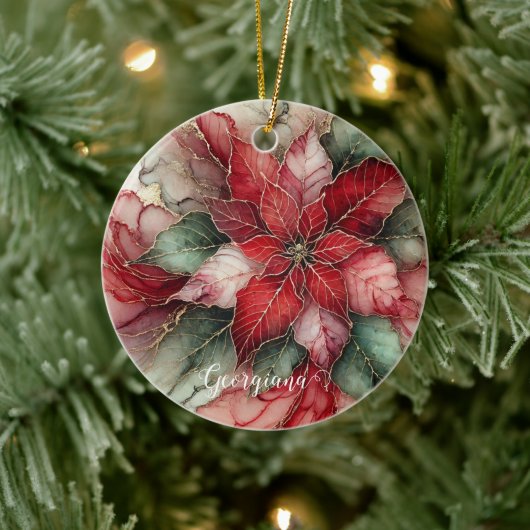 Gepersonaliseerde feestelijke bloemige alcohol ink keramisch ornament (Boom)