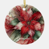 Gepersonaliseerde feestelijke bloemige alcohol ink keramisch ornament (Voorkant)