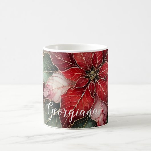 Gepersonaliseerde feestelijke bloemige alcohol ink koffiemok (Center)