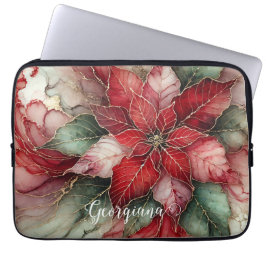 Gepersonaliseerde feestelijke bloemige alcohol ink laptop sleeve