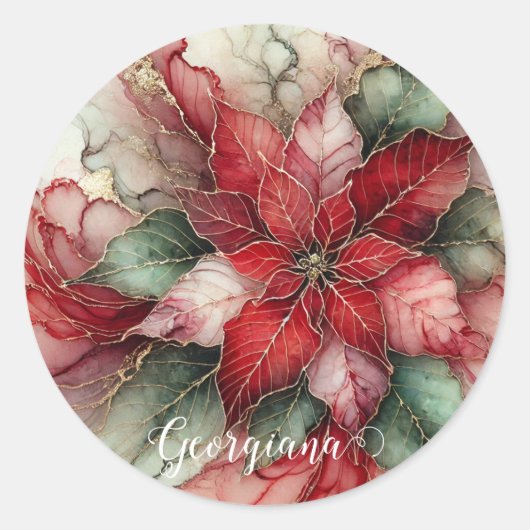 Gepersonaliseerde feestelijke bloemige alcohol ink ronde sticker (Voorkant)