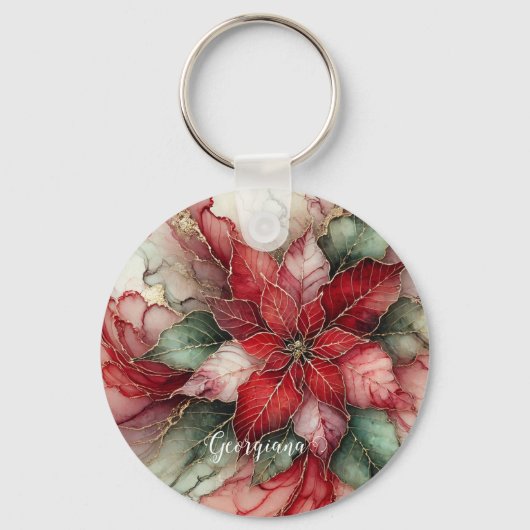 Gepersonaliseerde feestelijke bloemige alcohol ink sleutelhanger (Voorkant)