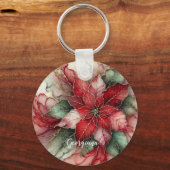 Gepersonaliseerde feestelijke bloemige alcohol ink sleutelhanger (Achterkant)