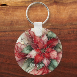 Gepersonaliseerde feestelijke bloemige alcohol ink sleutelhanger