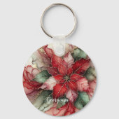 Gepersonaliseerde feestelijke bloemige alcohol ink sleutelhanger (Achterkant)