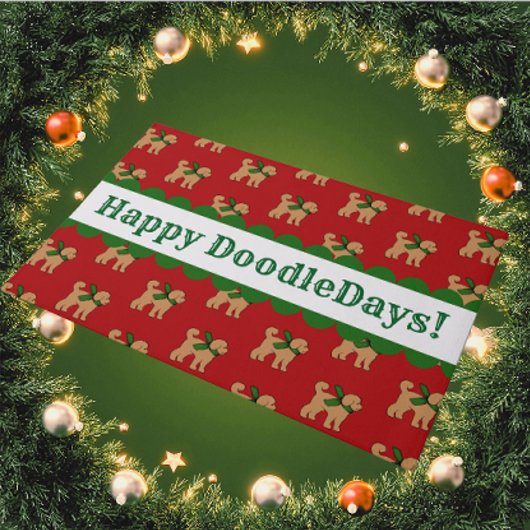 Gepersonaliseerde feestelijke Doodle Dog Red Holid Deurmat