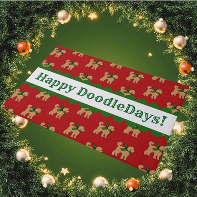 Gepersonaliseerde feestelijke Doodle Dog Red Holid Deurmat (A festive welcome with this personalized door mat!)