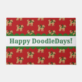 Gepersonaliseerde feestelijke Doodle Dog Red Holid Deurmat (Voorkant)