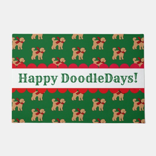 Gepersonaliseerde Feestelijke Doodle Hond Groen Ro Deurmat (Voorkant)
