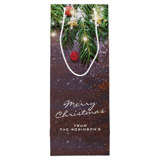 Gepersonaliseerde feestelijke feestkerst wijn cadeautas (Achterkant)