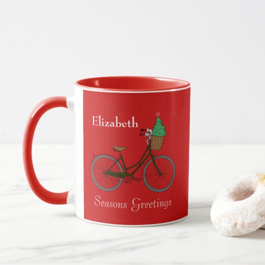 Gepersonaliseerde feestelijke fietsseizoenen Groet Mok (Met donut)