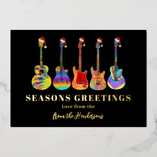 Gepersonaliseerde feestelijke gitaarseizoenen Groe Folie Feestdagenkaart (Voorkant)
