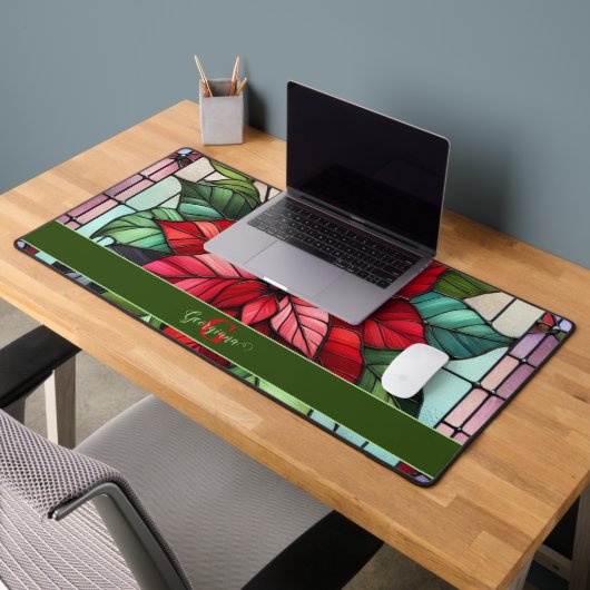 Gepersonaliseerde feestelijke Glas in lood poinset Bureaumat (Kantoor 2)