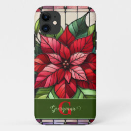 Gepersonaliseerde feestelijke Glas in lood poinset Case-Mate iPhone Case