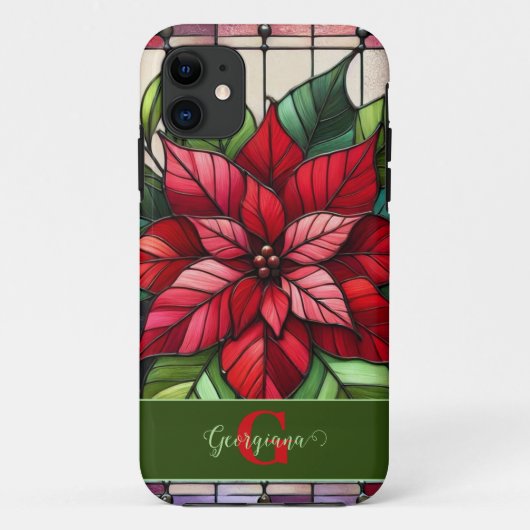 Gepersonaliseerde feestelijke Glas in lood poinset Case-Mate iPhone Case (Achterkant)