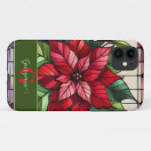 Gepersonaliseerde feestelijke Glas in lood poinset Case-Mate iPhone Case (Achterkant (horizontaal))