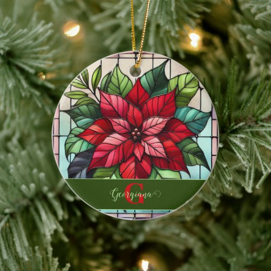 Gepersonaliseerde feestelijke Glas in lood poinset Keramisch Ornament (Boom)