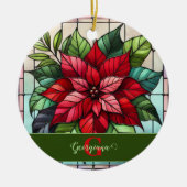 Gepersonaliseerde feestelijke Glas in lood poinset Keramisch Ornament (Voorkant)