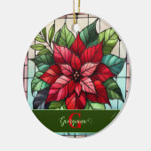 Gepersonaliseerde feestelijke Glas in lood poinset Keramisch Ornament (Links)