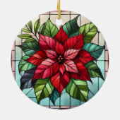 Gepersonaliseerde feestelijke Glas in lood poinset Keramisch Ornament (Achterkant)