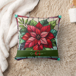 Gepersonaliseerde feestelijke Glas in lood poinset Kussen