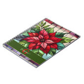 Gepersonaliseerde feestelijke Glas in lood poinset Notitieboek (Linkerzijde)