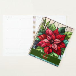Gepersonaliseerde feestelijke Glas in lood poinset Planner
