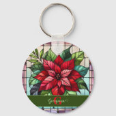 Gepersonaliseerde feestelijke Glas in lood poinset Sleutelhanger (Voorkant)
