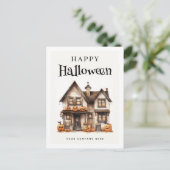 Gepersonaliseerde feestelijke Halloween huis onroe Feestdagenkaart (Staand voorkant)