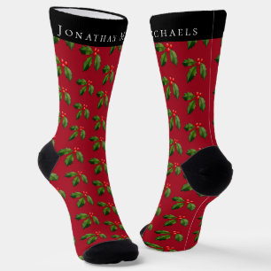 Gepersonaliseerde feestelijke Holly Berry Red Holi Sokken