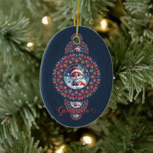 Gepersonaliseerde feestelijke Kawaii Fox siermanda Keramisch Ornament