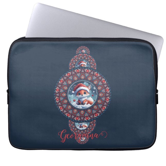 Gepersonaliseerde feestelijke Kawaii Fox siermanda Laptop Sleeve (Voorkant)