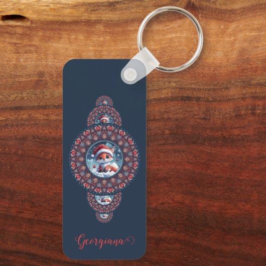 Gepersonaliseerde feestelijke Kawaii Fox siermanda Sleutelhanger (Achterkant)