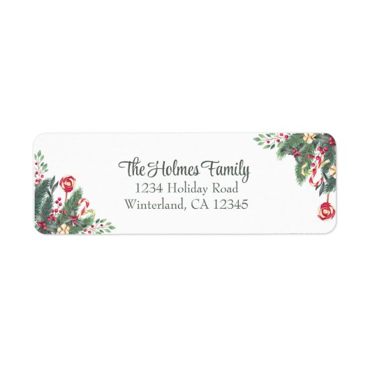 Gepersonaliseerde feestelijke kerst retour adres etiket (Voorkant)