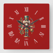 Gepersonaliseerde feestelijke kerstnotenkraker vierkante klok (Voorkant)