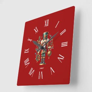 Gepersonaliseerde feestelijke kerstnotenkraker vierkante klok