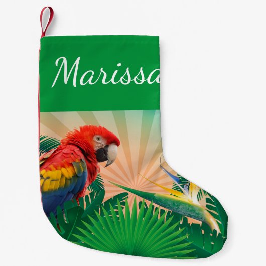 Gepersonaliseerde feestelijke kerstpapegaai kleine kerstsok (Voorkant)