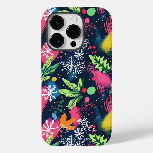 Gepersonaliseerde Feestelijke Neon Snowflakes Case-Mate iPhone Case (Achterkant)