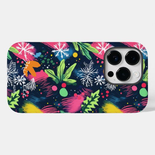 Gepersonaliseerde Feestelijke Neon Snowflakes Case-Mate iPhone Case (Achterkant (horizontaal))