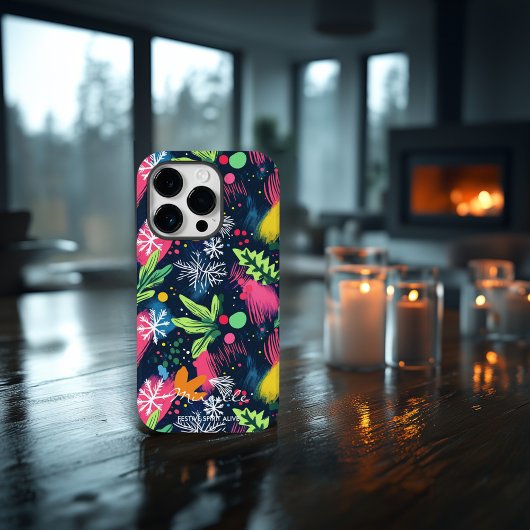 Gepersonaliseerde Feestelijke Neon Snowflakes Case-Mate iPhone Case