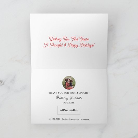 Gepersonaliseerde feestelijke Realtor Vakantiekaar Bedankkaart (Binnen)